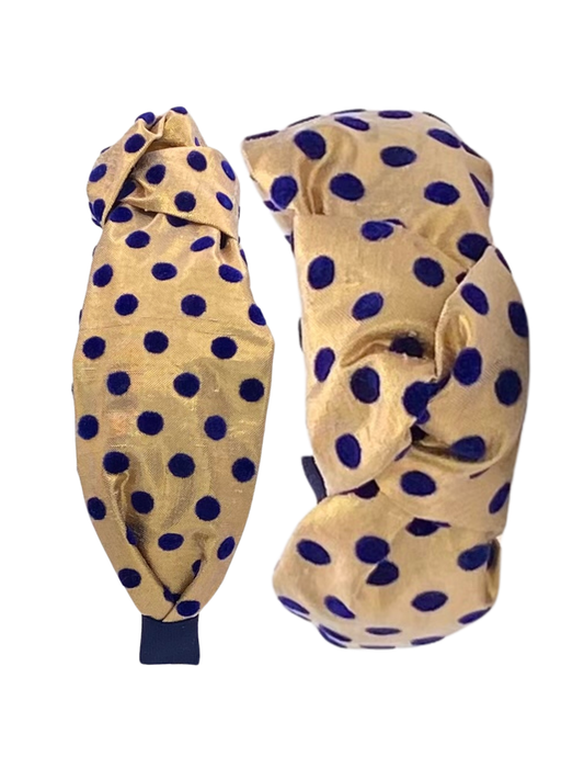 Navy Velvet Polka Dots on Gold