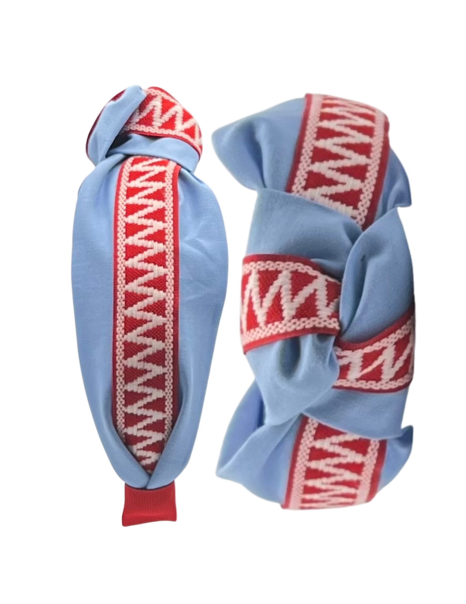Red and White Zigzag Ribbon on Powder Blue