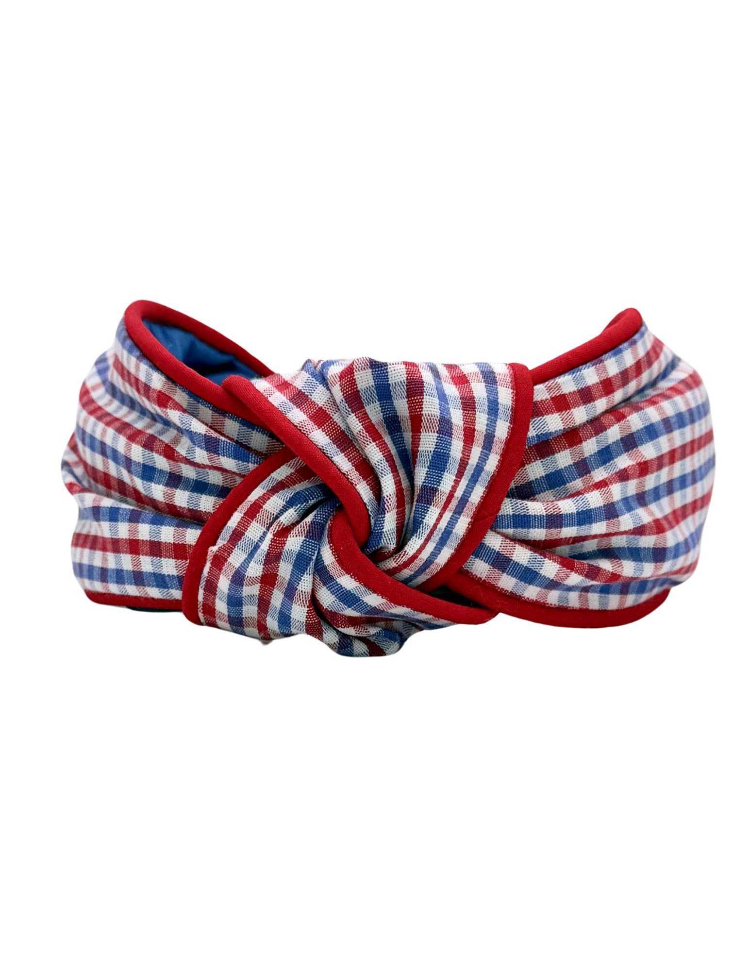 Red and Blue Check with Red Piping