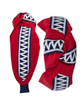 Load image into Gallery viewer, Navy and White Zigzag Ribbon on Red