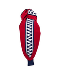 Load image into Gallery viewer, Navy and White Zigzag Ribbon on Red