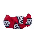 Load image into Gallery viewer, Navy and White Zigzag Ribbon on Red