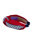 Load image into Gallery viewer, Navy and White Zigzag Ribbon on Red