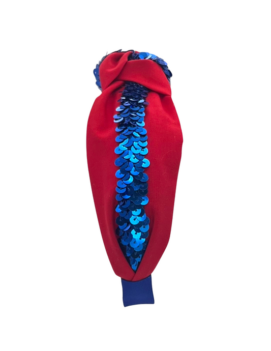 Royal Blue Sequin on Red