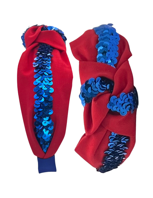 Royal Blue Sequin on Red