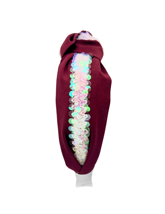 White Sequin Ribbon on Maroon