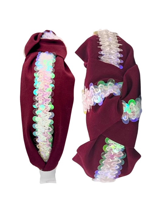 White Sequin Ribbon on Maroon