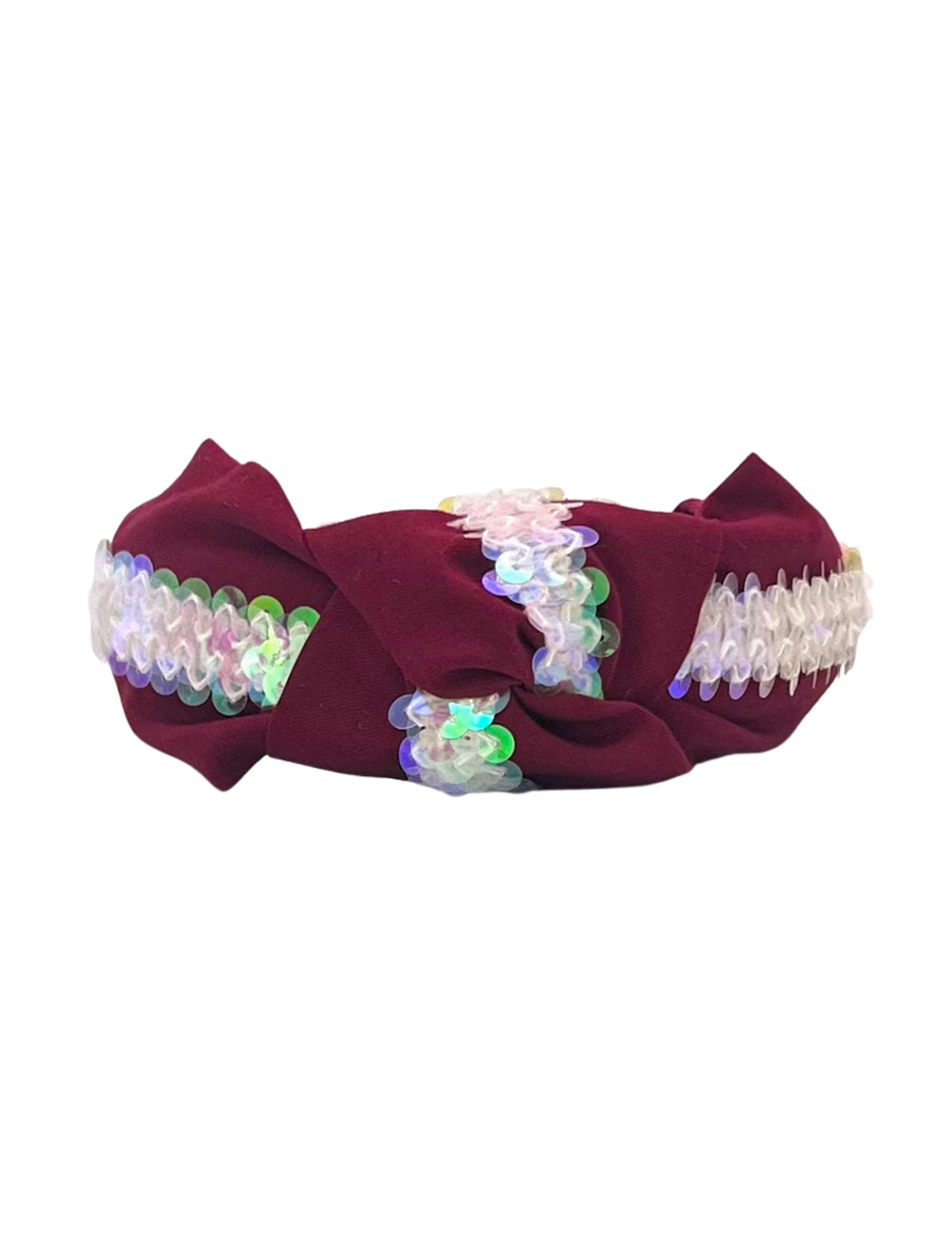 White Sequin Ribbon on Maroon