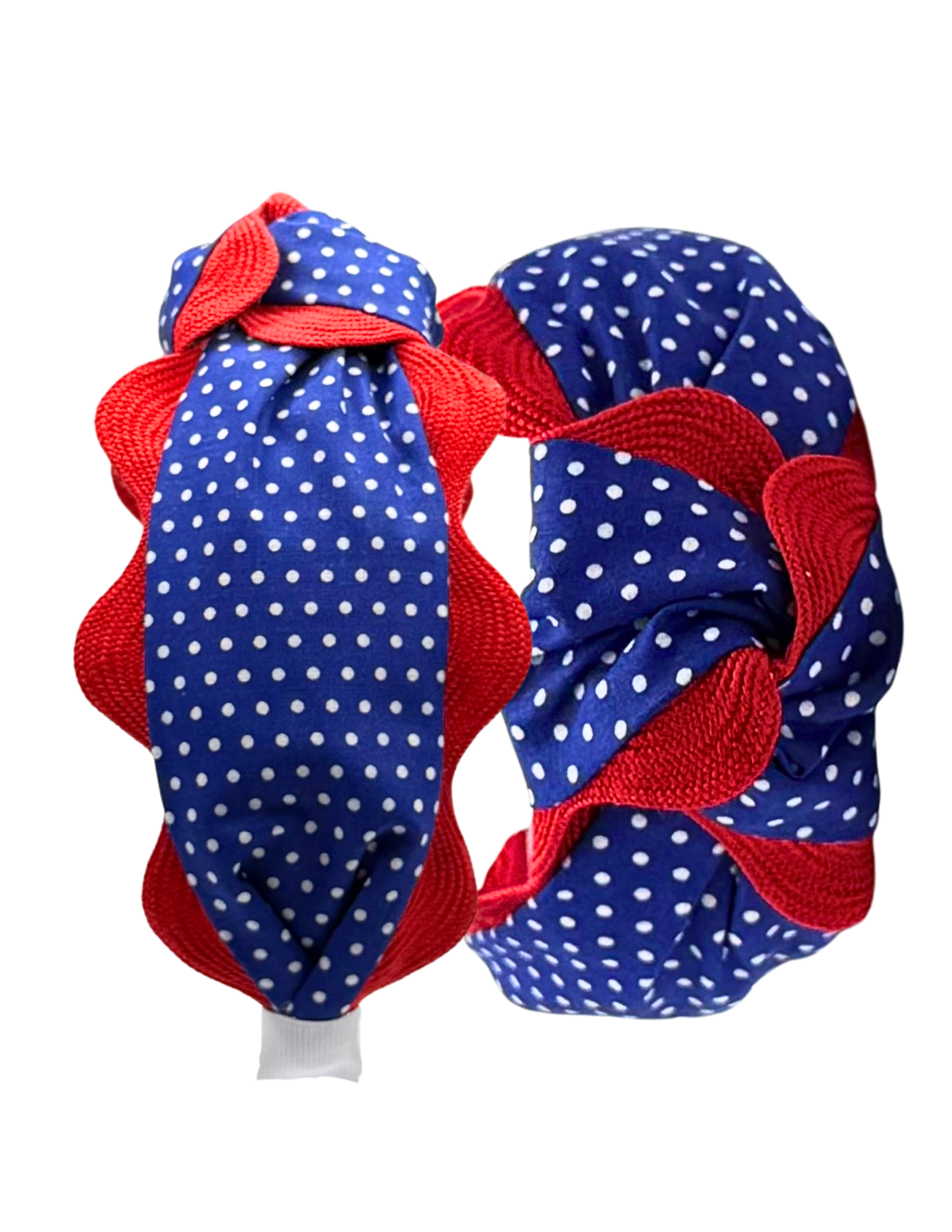 Blue Polka Dots with Red Piping