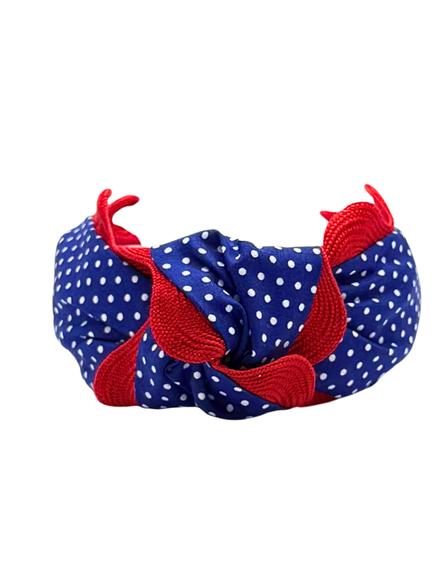 Blue Polka Dots with Red Piping