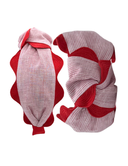 Jumbo Red Scallop on Pink Stripes