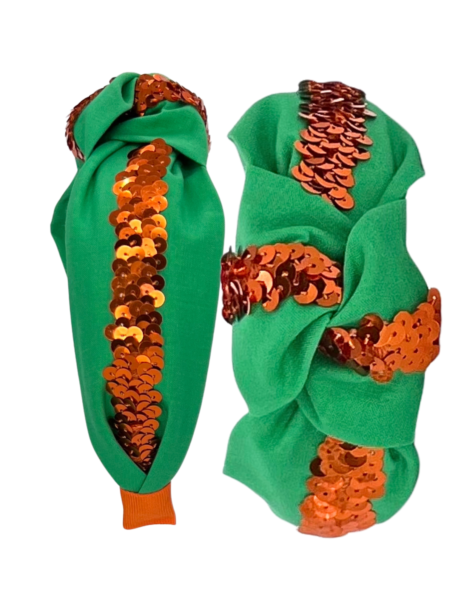 Orange Sequin on Green