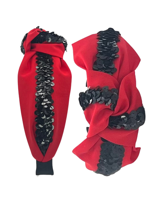 Black Sequin Ribbon on Red