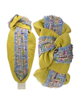Load image into Gallery viewer, Blue with Multi Color Thread on Chartreuse Silk