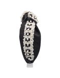 Load image into Gallery viewer, White with Black Flower and Pearls on Black Silk