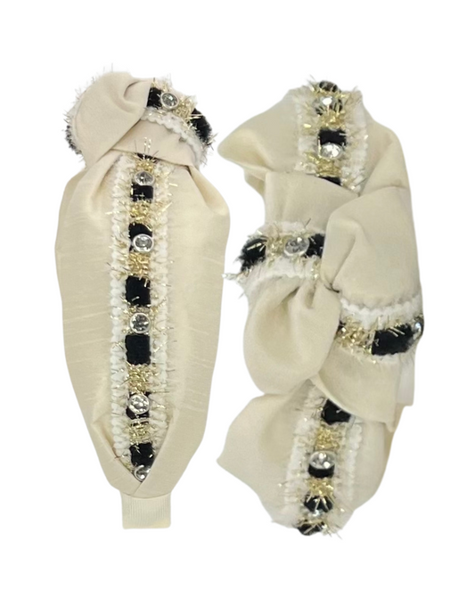 Black, Gold and Rhinestone Trim on Cream
