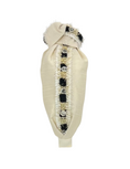 Load image into Gallery viewer, Black, Gold and Rhinestone Trim on Cream