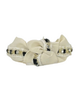 Load image into Gallery viewer, Black, Gold and Rhinestone Trim on Cream