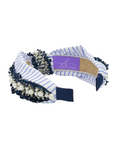 Load image into Gallery viewer, Blue and white stripe with pearl trim