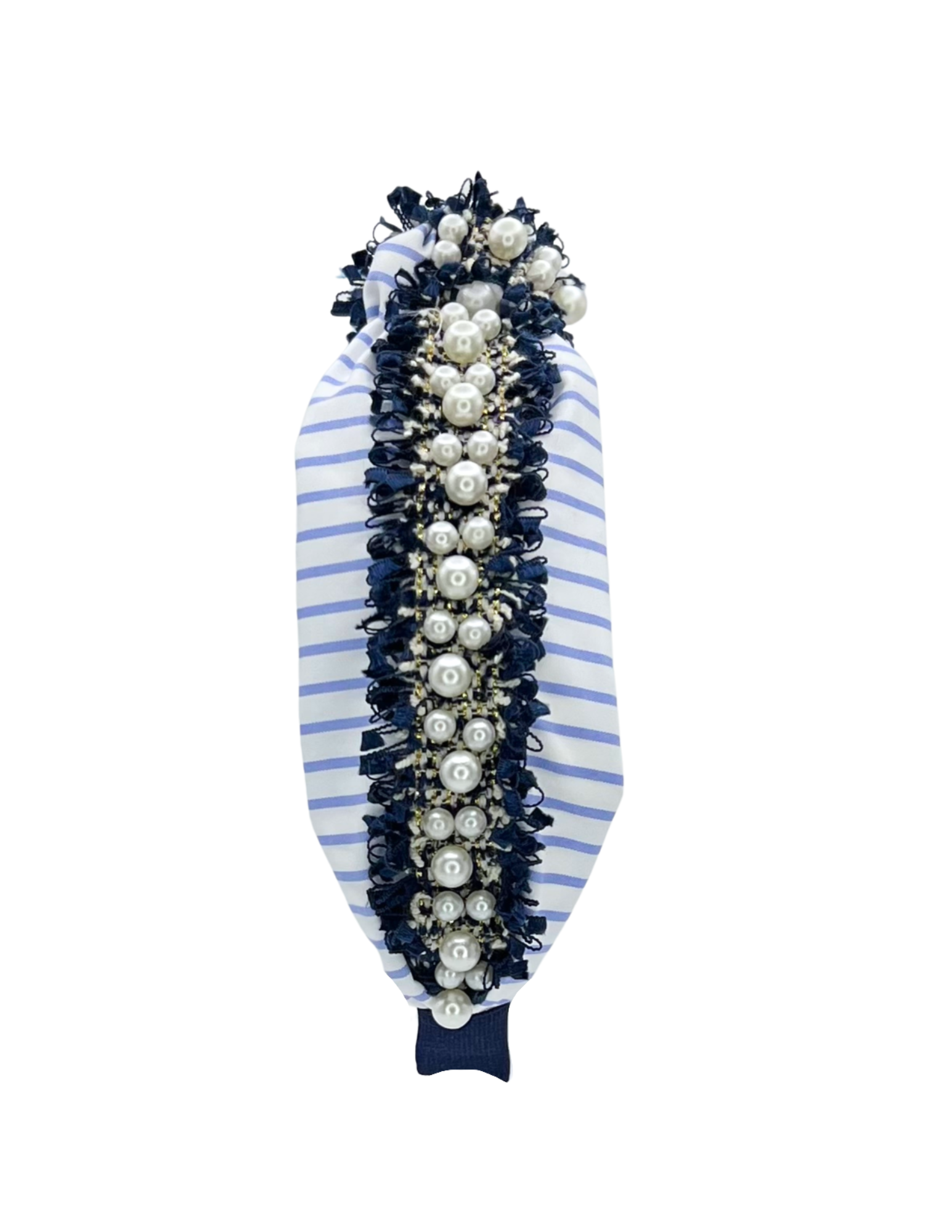 Blue and white stripe with pearl trim