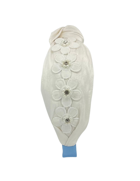 White Flowers on Ivory Silk