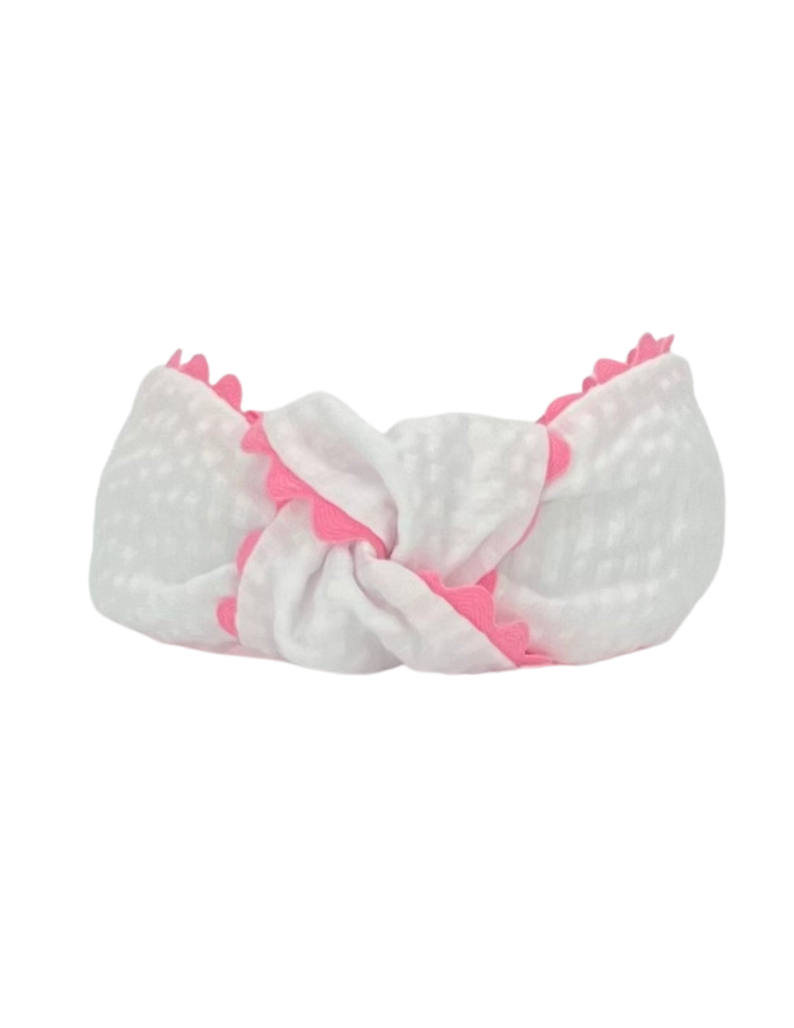 Pink Scallop on White Seersucker