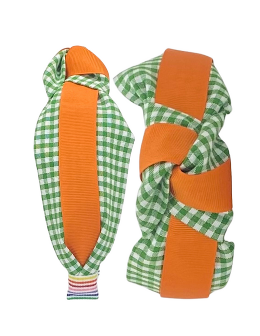 Green Gingham with Orange Ribbon
