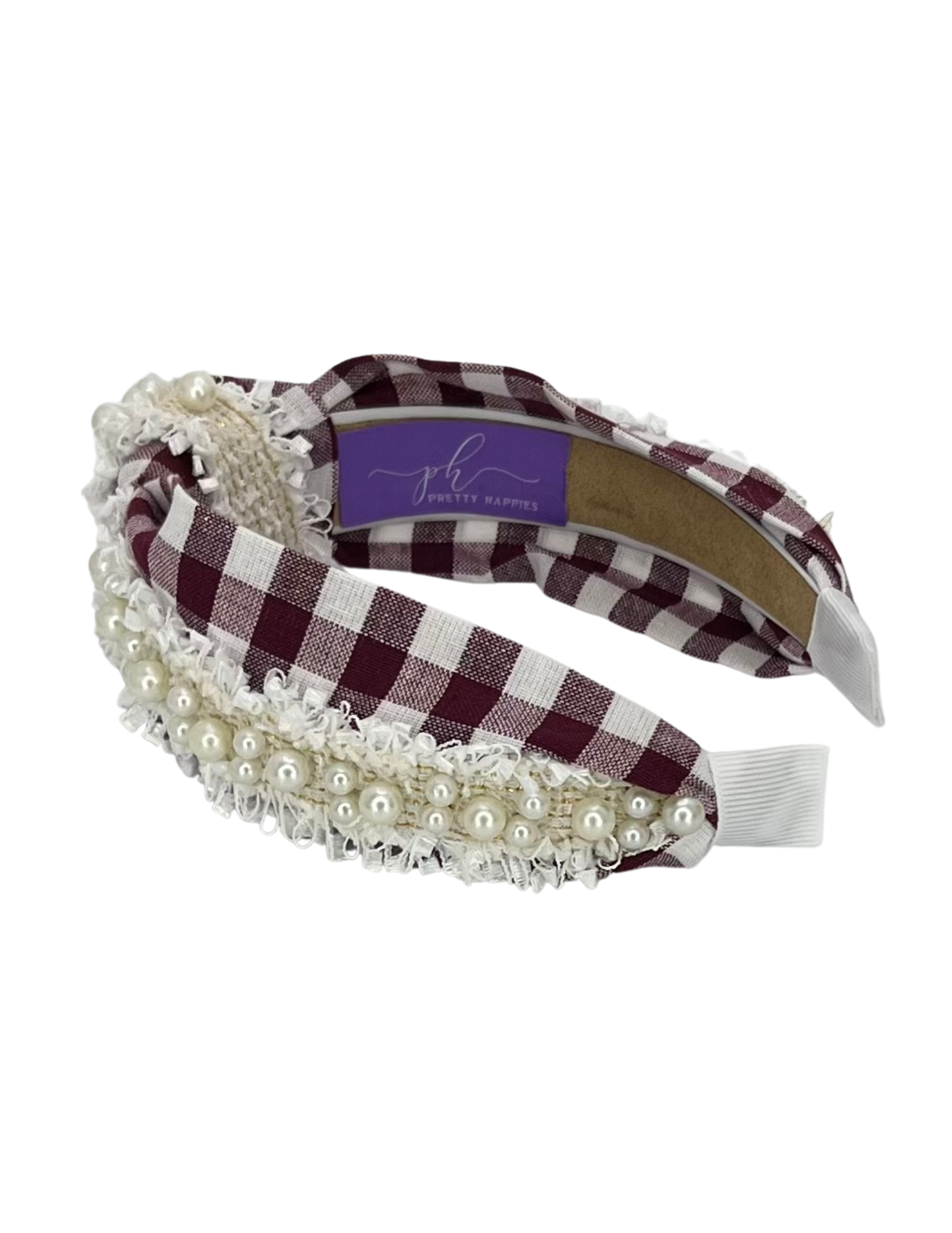 Oversized Maroon Gingham and Pearl Trim