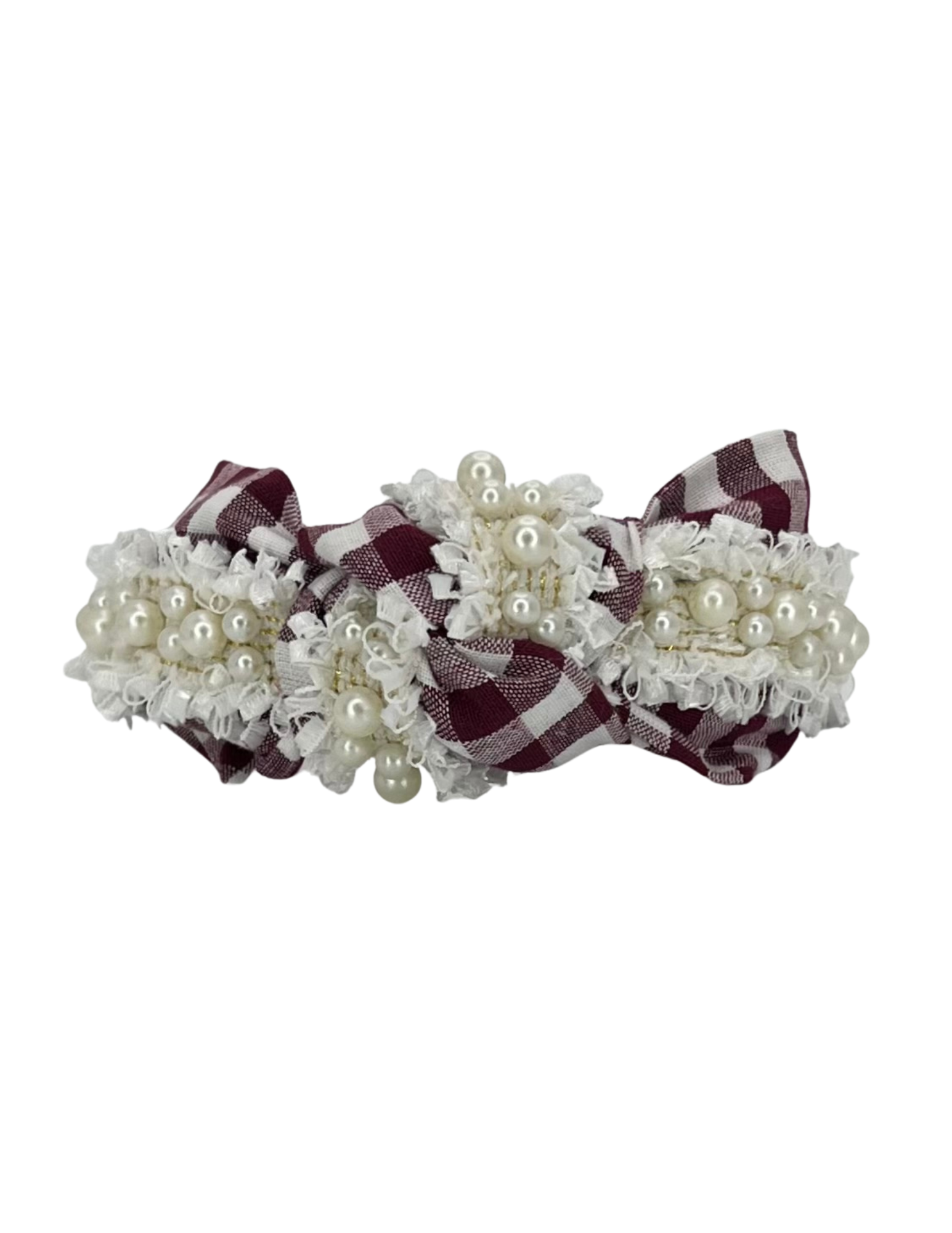 Oversized Maroon Gingham and Pearl Trim