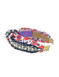 Load image into Gallery viewer, Navy Pearl Trim on Red and Blue Floral