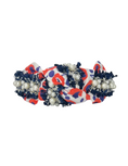 Load image into Gallery viewer, Navy Pearl Trim on Red and Blue Floral