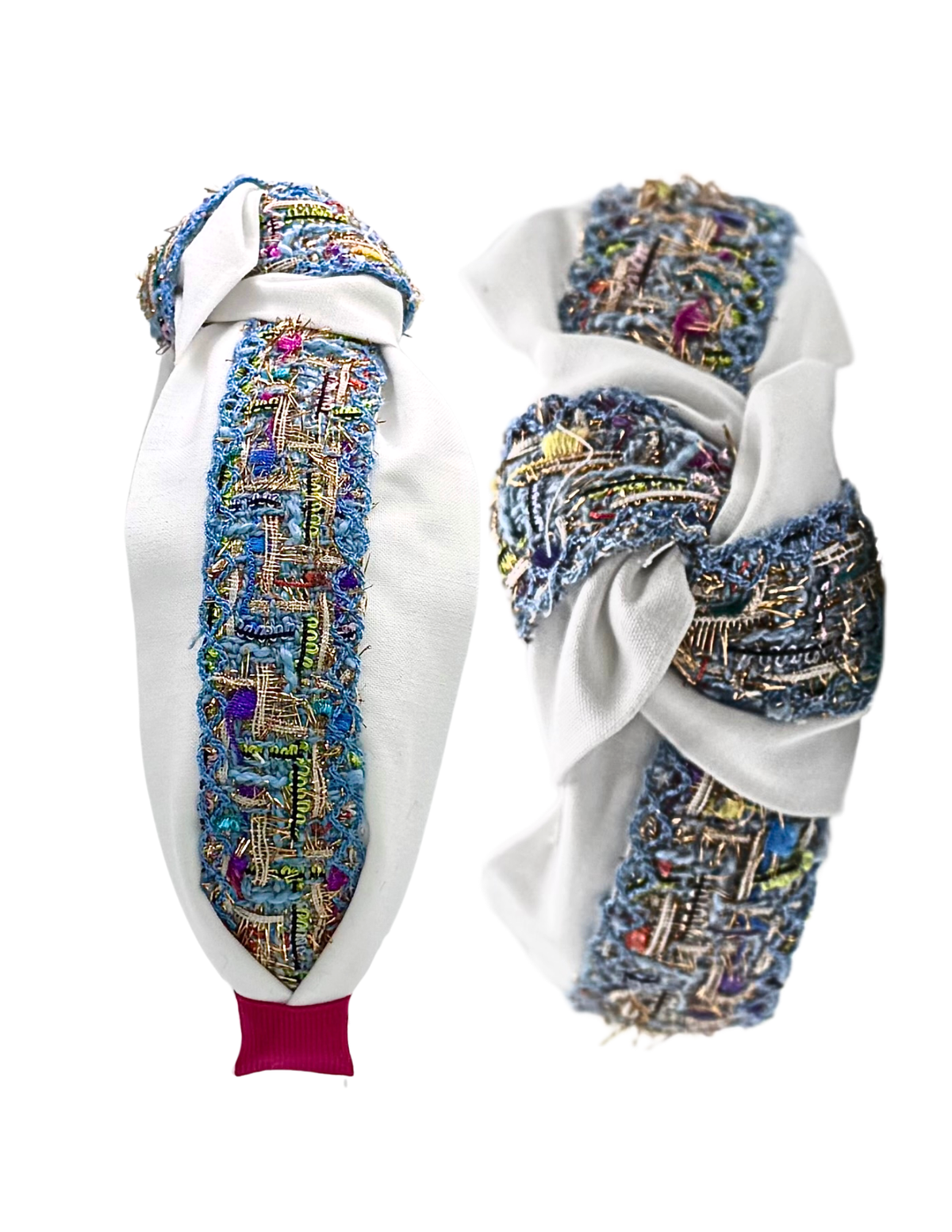 Bright White with Blue Tweed Trim – Pretty Happies