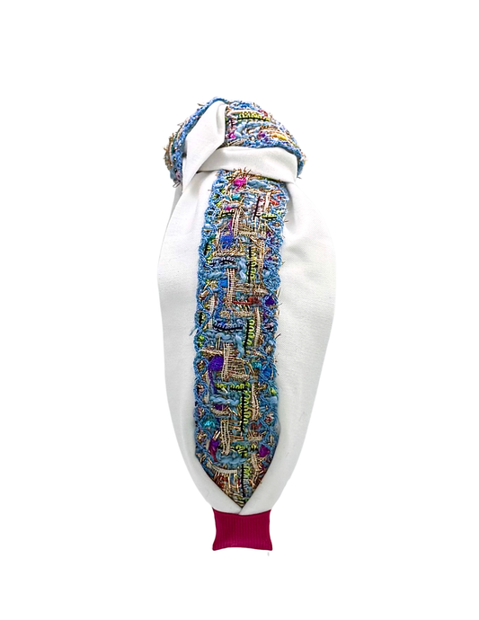 Bright White with Blue Tweed Trim