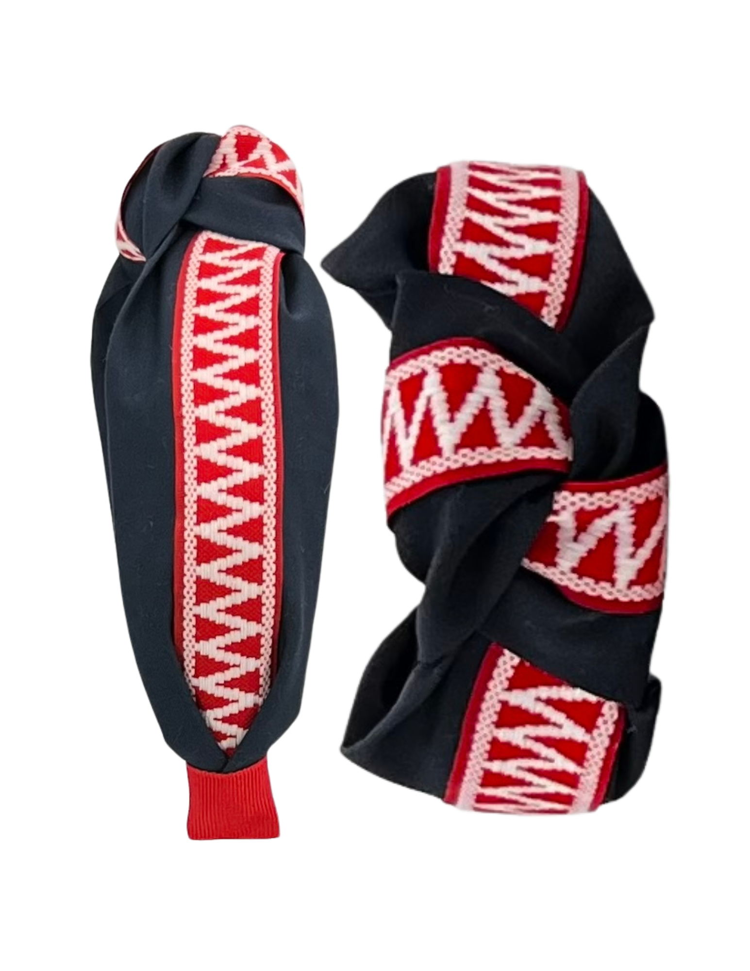 Red and White Zigzag Ribbon on Navy