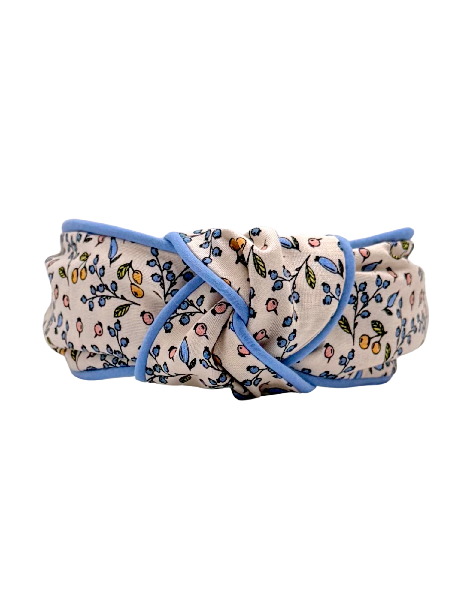 Cream Floral with Cornflower Blue Piping