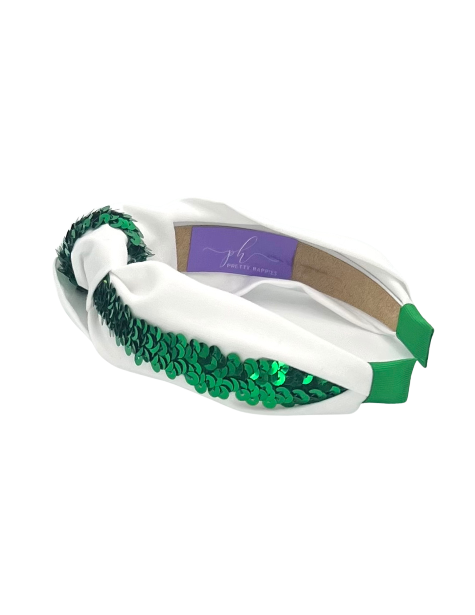 Green Sequins Ribbon on White