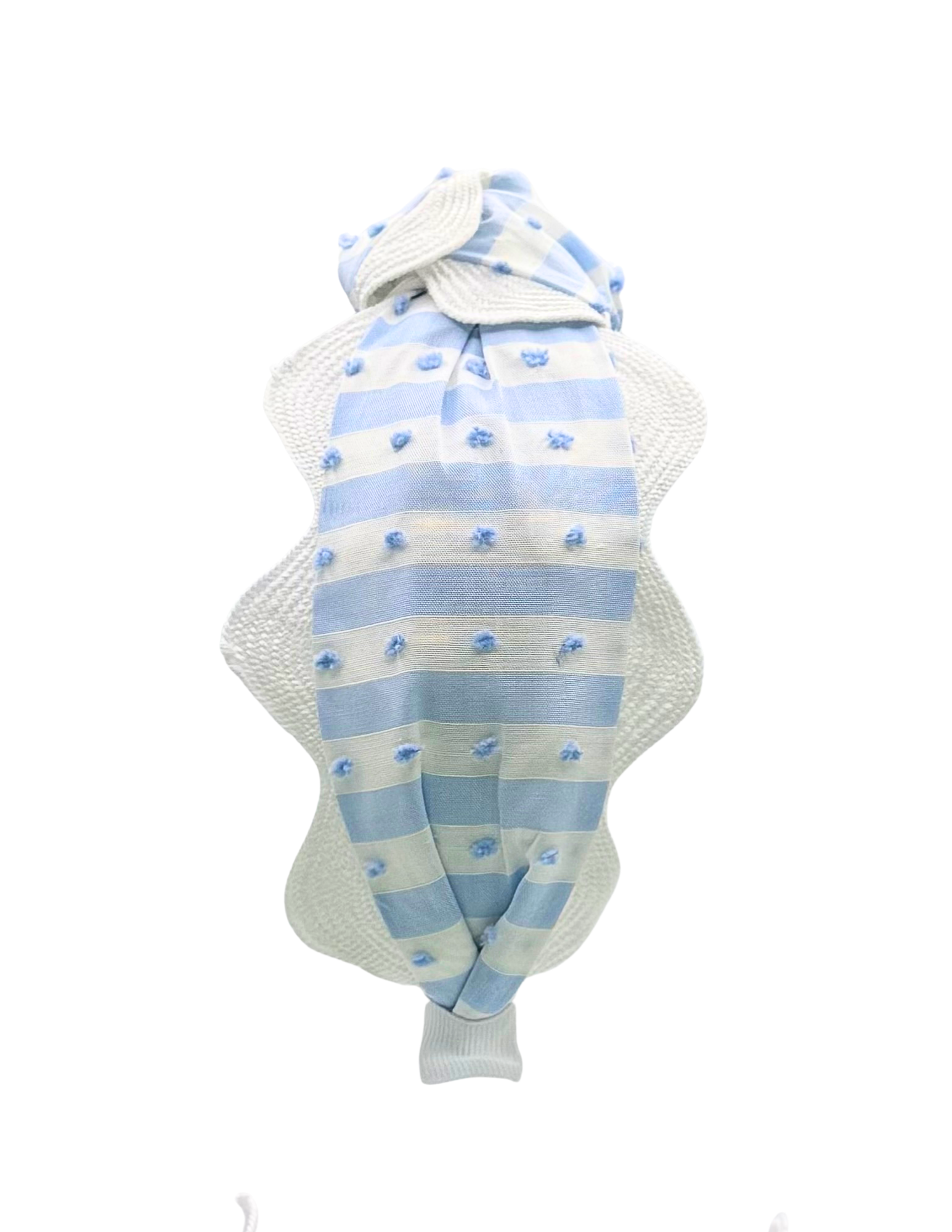 Blue and White Swiss dot with Large White Scallop