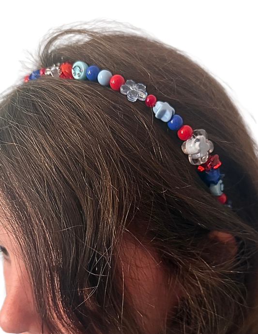 Red and Blues Prep Beaded Headband - Limited edition