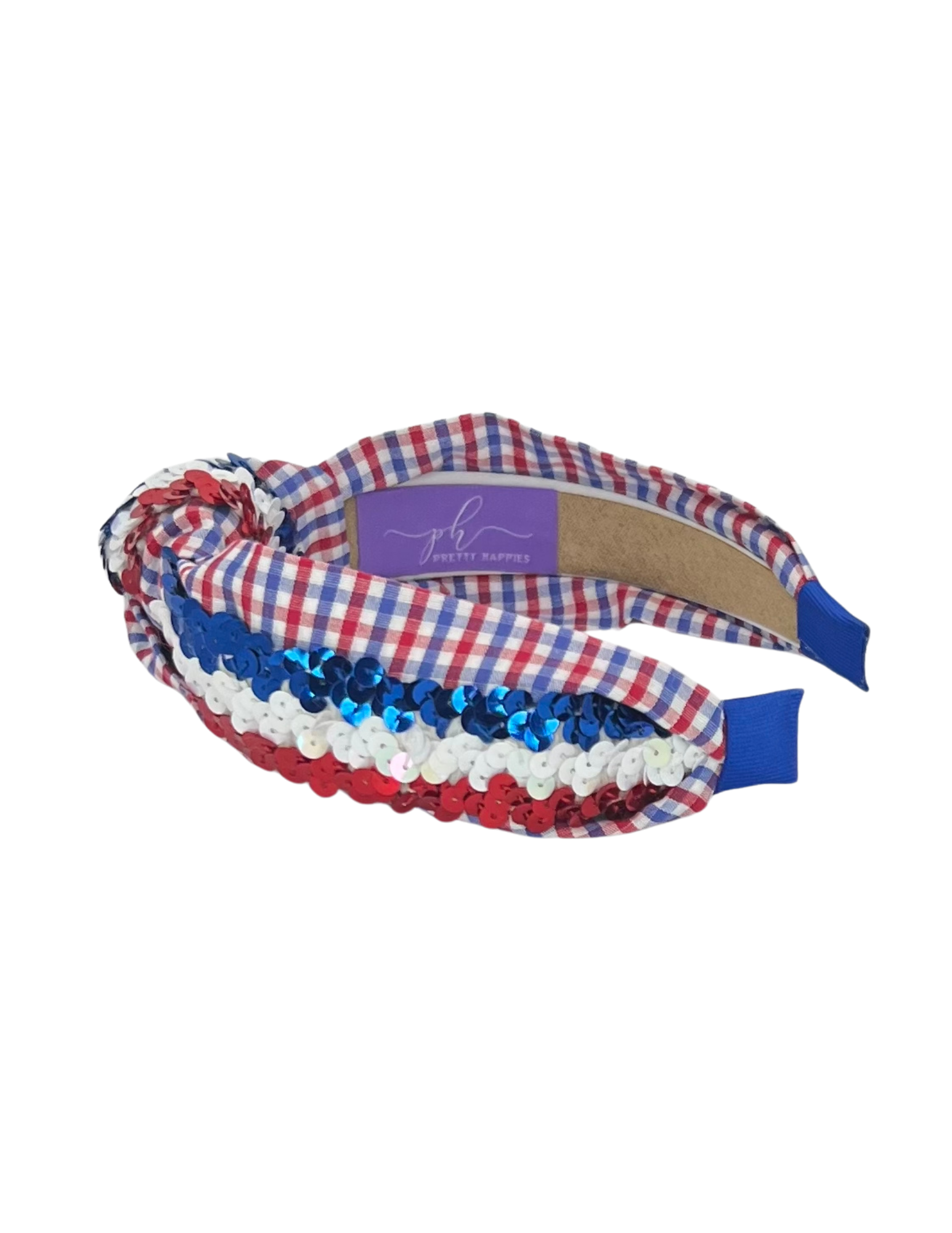 Red, White and Blue Sequins on Red and Blue Gingham