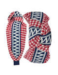 Load image into Gallery viewer, Navy and White Zigzag Ribbon on Red Gingham
