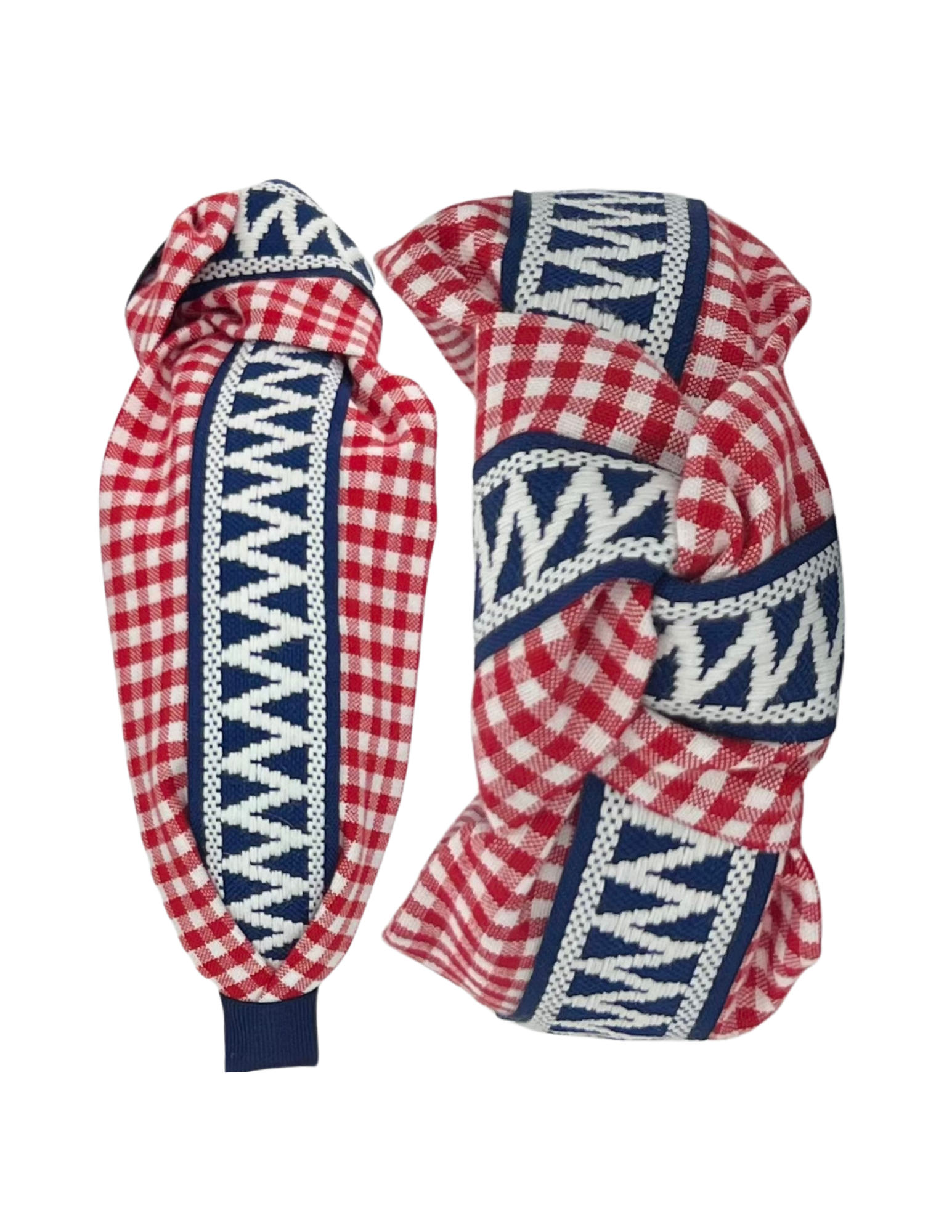 Navy and White Zigzag Ribbon on Red Gingham