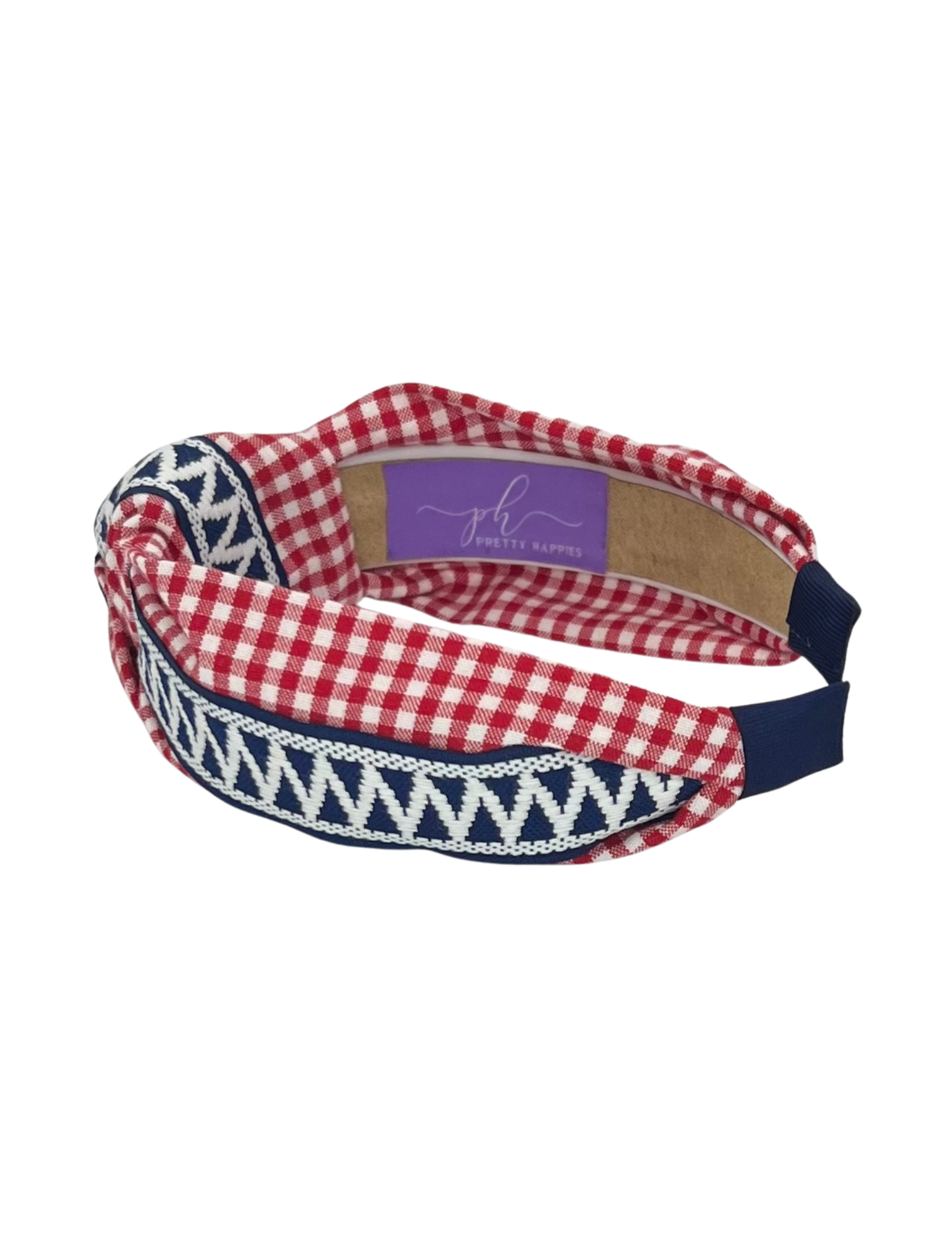 Navy and White Zigzag Ribbon on Red Gingham