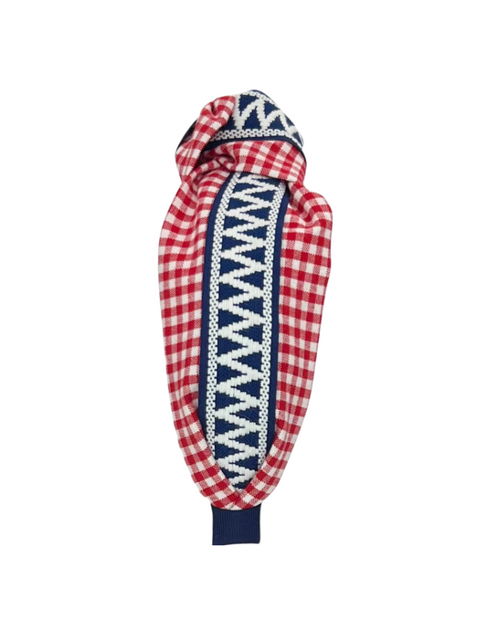 Navy and White Zigzag Ribbon on Red Gingham