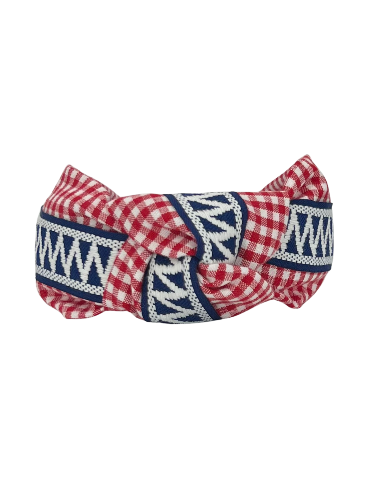 Navy and White Zigzag Ribbon on Red Gingham