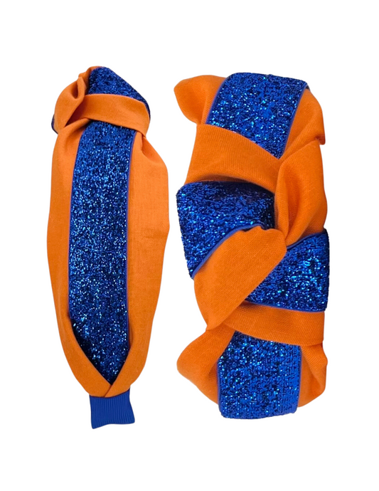 Glitter Blue on Orange Knot Headband