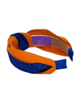 Load image into Gallery viewer, Glitter Blue on Orange Knot Headband
