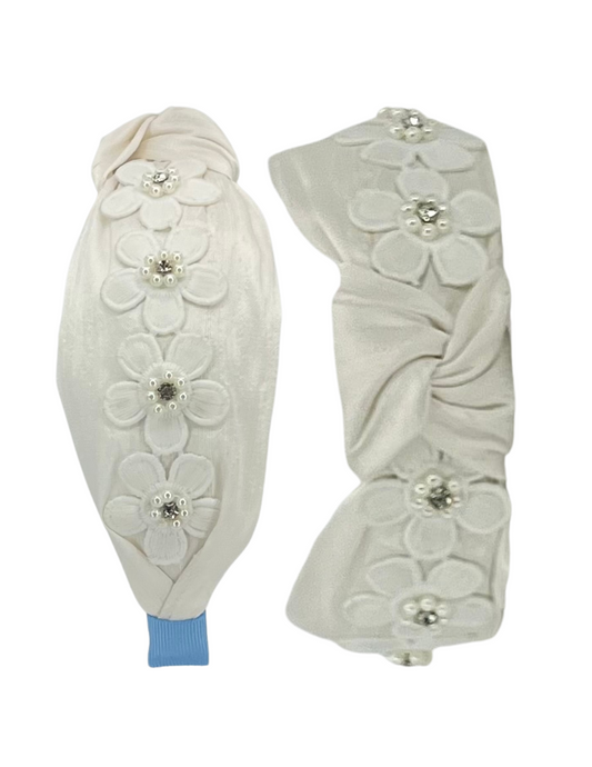 White Flowers on Ivory Silk
