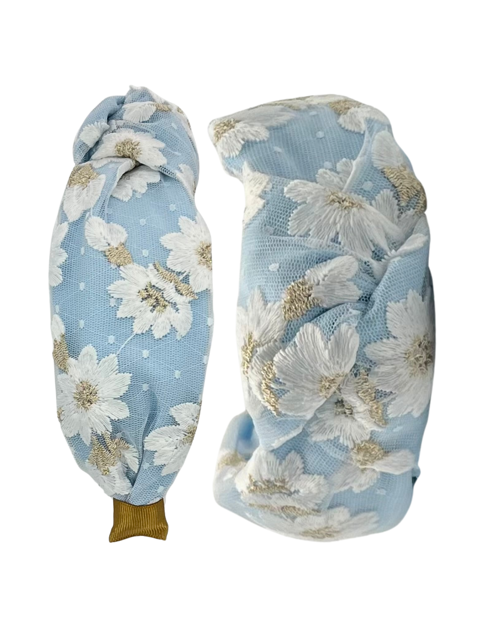 White and Gold Flowers Overlay on Light Blue