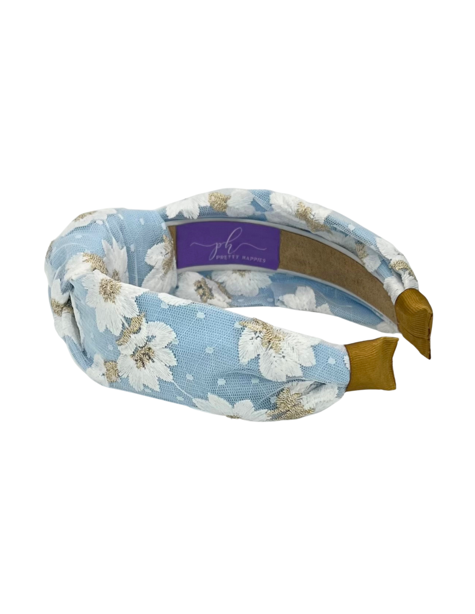 White and Gold Flowers Overlay on Light Blue