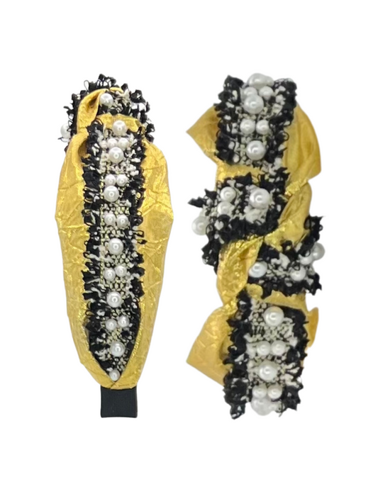 Gold Lame with Black Pearls